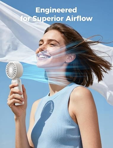 Aecooly Mighty Portable Handheld Fan | 20H Max Cooling Time | 3 Flexible Modes | 5 Speeds Wind | Battery Level Display | USB Rechargeable Mini Personal Battery Powered, Gifts for Women, Travel -White thumbnail 3