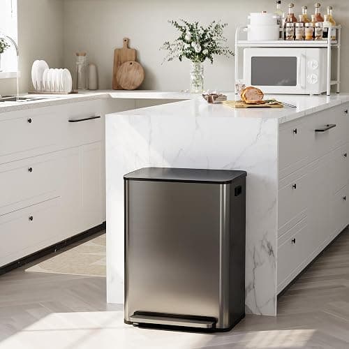 GarveeHome 60 L/16 gal Kitchen Trash Can,2×8 gal Pedal Trash Bin with Removable Baskets,Stainless Steel Garbage Can for Kitchen Office Restaurant School Hospital thumbnail 2
