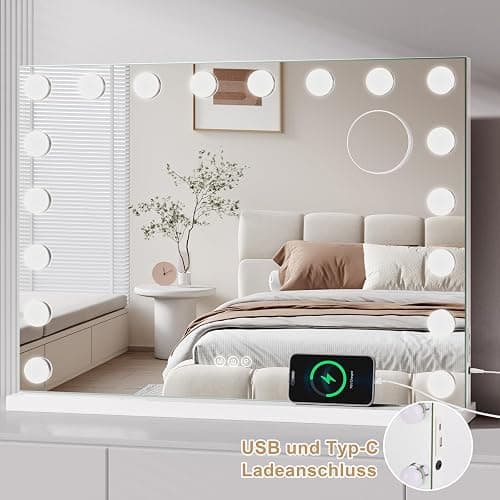 Dripex Hollywood Schminktischspiegel mit Beleuchtung, Hollywood Spiegel mit Beleuchtung, Schminkspiegel mit 18 Lampen und 3 Farbtemperatur Licht, Kosmetikspiegel mit Touch Steuerung, 80 x 60 cm Weiß thumbnail 3