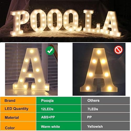 Pooqla LED Marquee Letter Lights Sign, Light Up Alphabet Letter for Home Party Wedding Decoration A thumbnail 7