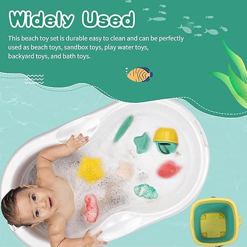 Beach Toys for Kids - Sand Toys Set Includes Collapsible Sand Bucket Shovel and Sand Rake Toy for Beach 12 PCS, Sandbox Toys Sandcastle Building Kit with Waterproof Net (A) - Baby Beach Toys thumbnail 8