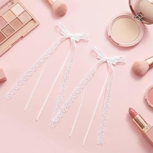 2Pcs White Lace Hair Bows with Long Tail, Coquette Lace Bow Hair Clips for Women, Elegant Ribbon Bow Barrettes Alligator Clip, Wedding Bridal Hairs Accessories for Girls Teens Daily Wear Party Decor thumbnail 7