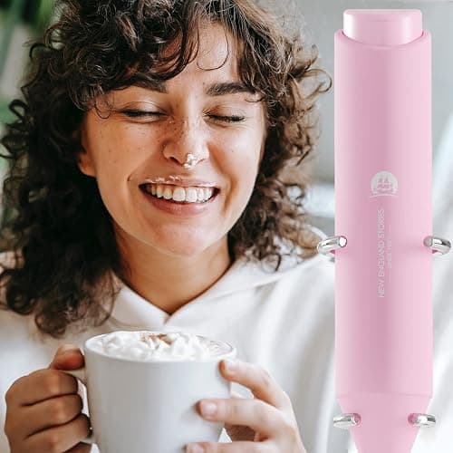Powerful Milk Frother Handheld Foam Maker, Mini Whisk Drink Mixer for Coffee, Cappuccino, Latte, Matcha, Hot Chocolate, With Stand, Pink thumbnail 2