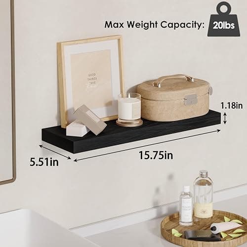 Fixwal Floating Shelves for Wall, Wall Mounted Rustic Wood Shelves for Bathroom, Living Room, Bedroom and Kitchen, Wall Shelves for Storage,Books,Room Decor (Black, Set of 4, 15.8 Inch) thumbnail 3