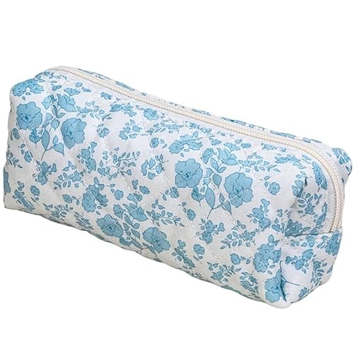 Carry bloom Pencil Pouch Cute Pencil Case for Girls Aesthetic Pencil Bag with Zipper Pen Cases School Supplies Makeup Bag (1 flower blue) - 1 flower blue thumbnail 7