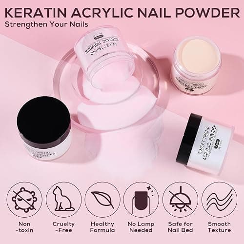 Sweet Trend Acrylic Nail Powder: 60g Clear White Pink Nude Acrylic Powder Set Professional Acrylic Nail Powder Polymer Colored Nail Extensions Kit for Carving Nails thumbnail 2