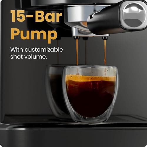 Chefman CraftBrew Espresso Machine, 15-Bar Pump Digital Espresso Maker w/Steam Wand for Latte & Cappuccino, Compact Espresso Coffee Machine w/ 1.5L Removable Water Reservoir - Stainless Black thumbnail 3
