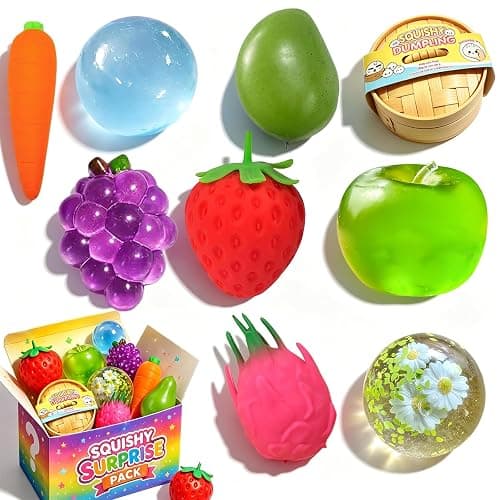 9 Pack Squishy Toys Squeeze Set Slow Rising Squishy Fidget Toys - Sugar Squishies Filled Stress Ball Glitter Color Changing Cute Food-Shaped Random Colors Stretchy for Desk, Office (9 Set) - Image 1