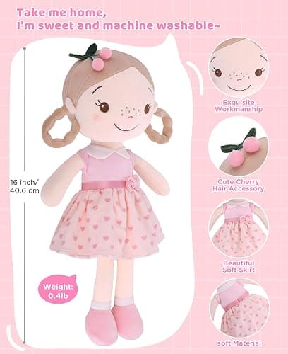 GAGAKU 40 cm Weiche Stoffpuppe, Schutzengelpuppen, Taufgeschenk für Baby Mädchen, Kuscheltier, Glücksbringer für Kinder von 3-5 Jahren (40cm Kirschmädchen) thumbnail 3