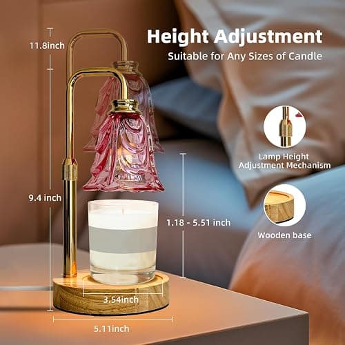 Candle Warmer Lamp with Timer Dimmable Adjustable Height - Upgraded Flower Candle Warmer Lamp with 3 Bulbs, Birthday Gifts for Women Mom,House Warming Gifts Home Decor thumbnail 3