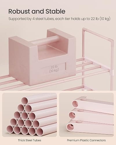 SONGMICS Shoe Rack, 3-Tier Shoe Organizer, Metal Storage Shelf, Upright or Upside Down, for 16-20 Pairs, Stackable, for Entryway, 11.8 x 36.2 x 21.7 Inches, Jelly Pink ULSA303S01 thumbnail 6