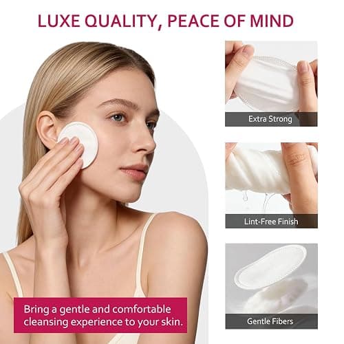 600 PCS Cotton Rounds–100 Count (Pack of 6)-Soft, Absorbent, 100% Pure Cotton Face Pads for Makeup Removal, Skincare, Skin Care and Gentle Facial Cleansing - Lint Free Stitched Pads thumbnail 5