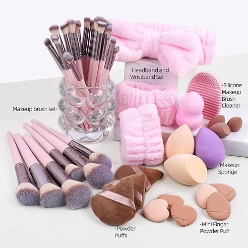 MAANGE Makeup Brush Set, 51 Pcs Makeup Tool Set Premium Synthetic Foundation Powder Concealers Eye shadows Blush Makeup Brushes (Pink) thumbnail 3