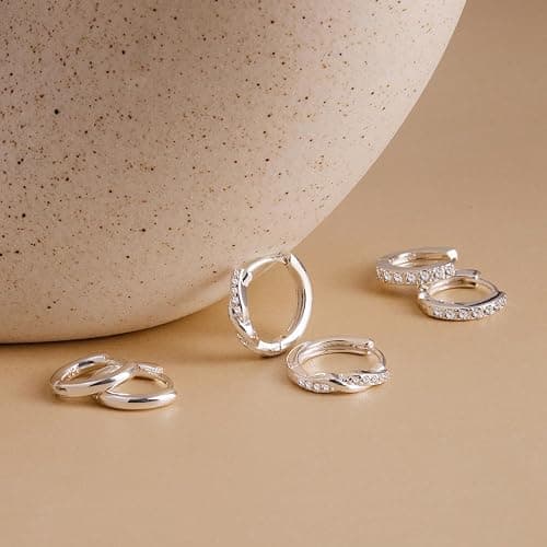 Inerney Gold Huggie Hoop Earrings Set for Women, Dainty Small Sterling Silver Earring Stacks Hypoallergenic Jewelry for Multiple Piercings, Trendy Twisted Cute Cartilage Hoops Birthstone Gift 3 Pairs thumbnail 6