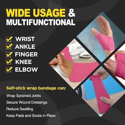 OK TAPE 12 Rolls Self Adhesive Bandage Wrap, Elastic Athletic Tape, Self Stick Bandage Tape, Vet Wrap, Medical Wrap for Wrist, Feet, 2" x 5 Yards - Pink thumbnail 3