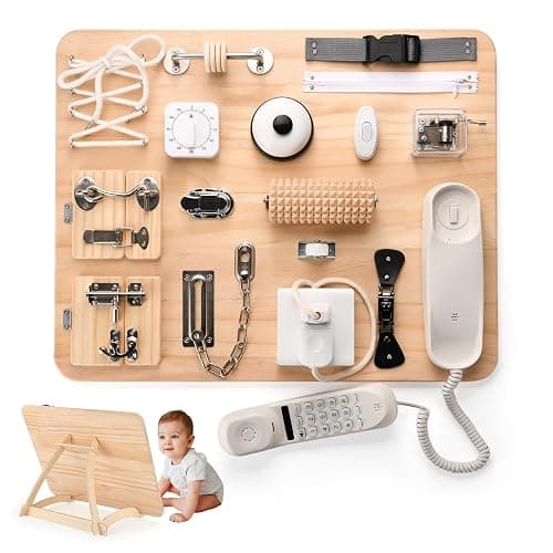 Potatomato Montessori Large Busy Board for Toddlers – 21-in-1 Wooden Sensory Educational Toy for Kids – Fidget Toy for Boys & Girls Fine Motor Skills – Autism Sensory Products - Image 1