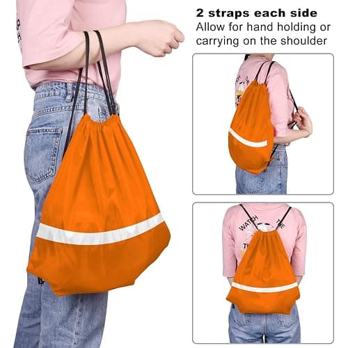 KUUQA 12 Pcs Drawstring Backpack Bag Bulk Reflective Backpack Orange String Bags Cinch Sack Backpack for Team Yoga Sport Gym Traveling thumbnail 5