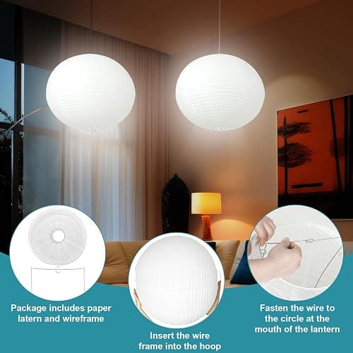 Rossesay 2 Sets Jumbo Paper Lanterns with Lamp Cord Cable White Hanging Paper Lanterns Chinese Japanese Pendant Hanging Lamp for Birthday Wedding Bridal Anniversary Party Decoration (Round,16 Inch) thumbnail 4