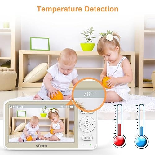VTimes No WiFi Baby Monitor Camera & Auido, 5" Screen with 30Hr Battery | Pan-Tilt-Zoom, VOX Mode, Two-Way Audio, Night Vision, 1000ft Long Range，Temperature Alert, Lullabies,French & English thumbnail 7