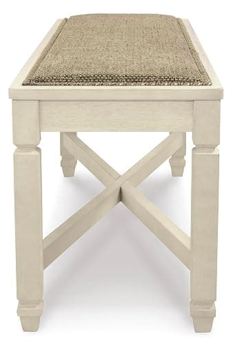 Signature Design by Ashley Bolanburg Casual French Country Upholstered Dining Room Bench with Nailhead Trim, Heavy Woven Fabric, Wood, Antique White & Tan thumbnail 8