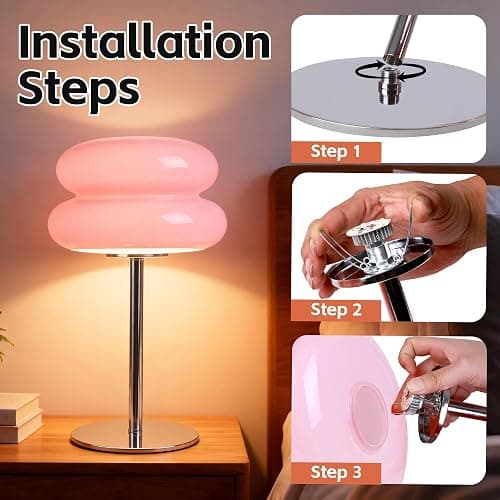 WELAISA Table Lamp for Bedroom,Mid Century Modern Lamp for Nightstand, Dimmable Retro Egg Tart Bedside Small Lamps,Unique Home Mushroom Decor Aesthetic Cute Table Lamps nightstand lamp (Pink) thumbnail 6