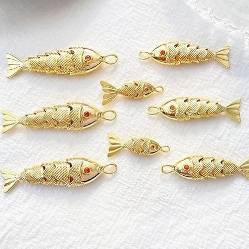 Movable 3D Articulated Fish Necklace, Gold Pave Fish Pisces Sea Lover Lucky Fish Pendant Necklaces For Women Men Summer Beach Trendy Jewelry Gifts (gold Large) thumbnail 7
