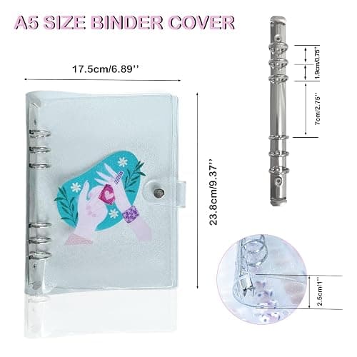 Press On Nail Organizer,10 PCS,A5 Glitter PVC Cover Binder,Press On Nail Packaging for Fake Nail Storage Nail Display Nail Salon Press On Nail Supplies Organizer with Nail Tape(A5(9.37 * 6.89 * 1inch) thumbnail 3