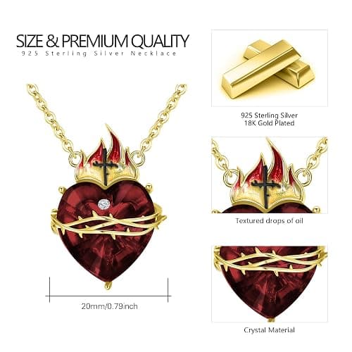 OHAYOO Sacred Heart of Jesus Necklace 925 Sterling Silver Cross Sacred Heart Necklace Inlaid Cubic Zirconia Christian Amulet Christian Gift,Perfect for Prime Shopping thumbnail 4