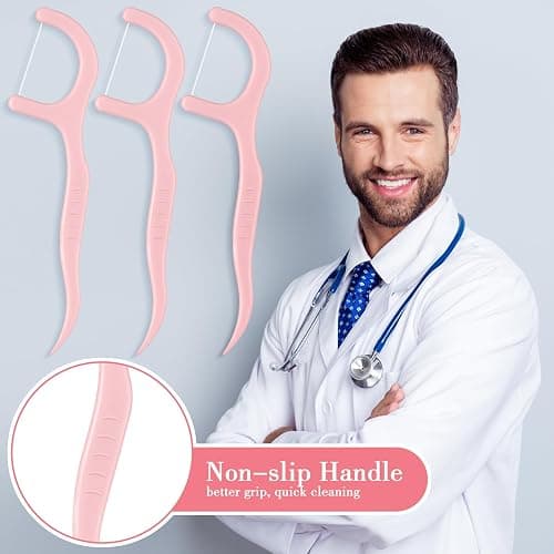 Baderke 200 Count Floss Picks Bulk Non Breakable Tooth Picks Flosser Dental Floss Sticks for Adults Teeth Cleaning Dental Flossers for Family Pack Travel (Light Pink) thumbnail 4