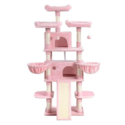 SHA CERLIN 68 Inches Multi-Level Large Cat Tree for Large Kitties/Big Cat Tower with Condo/Cozy Plush ‌Pussycat Perches/Sisal Scratching Posts and Hammocks/Activity Center/Pink thumbnail 9