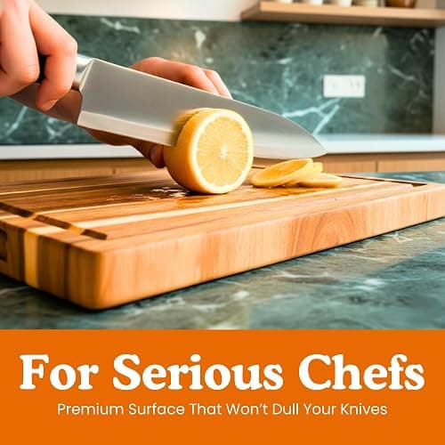 Non Toxic Wood Cutting Board - Conditioned with Natural Beeswax Flaxseed & Lemon Oil - Free of Mineral Oil - Made of FSC Certified Acacia Wood - 16" x 11" Thick Cutting Board by Ziruma thumbnail 7