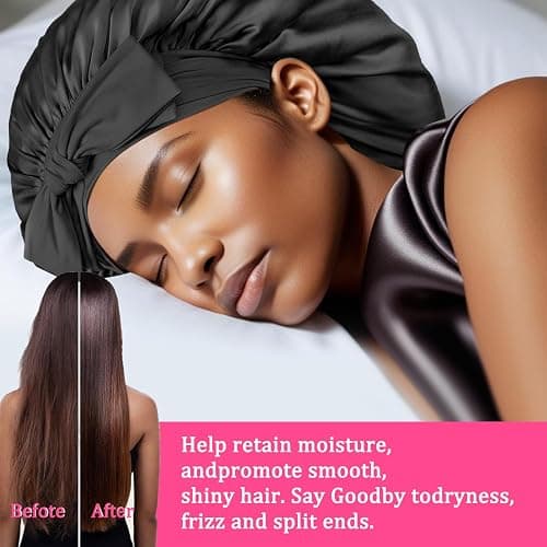FOLAI Silk Bonnet for Sleeping,with Tie Band,Elastic Wide Band Cap,Satin Comfortable and Soft Breathable,Two Layered Satin Bonnet thumbnail 2