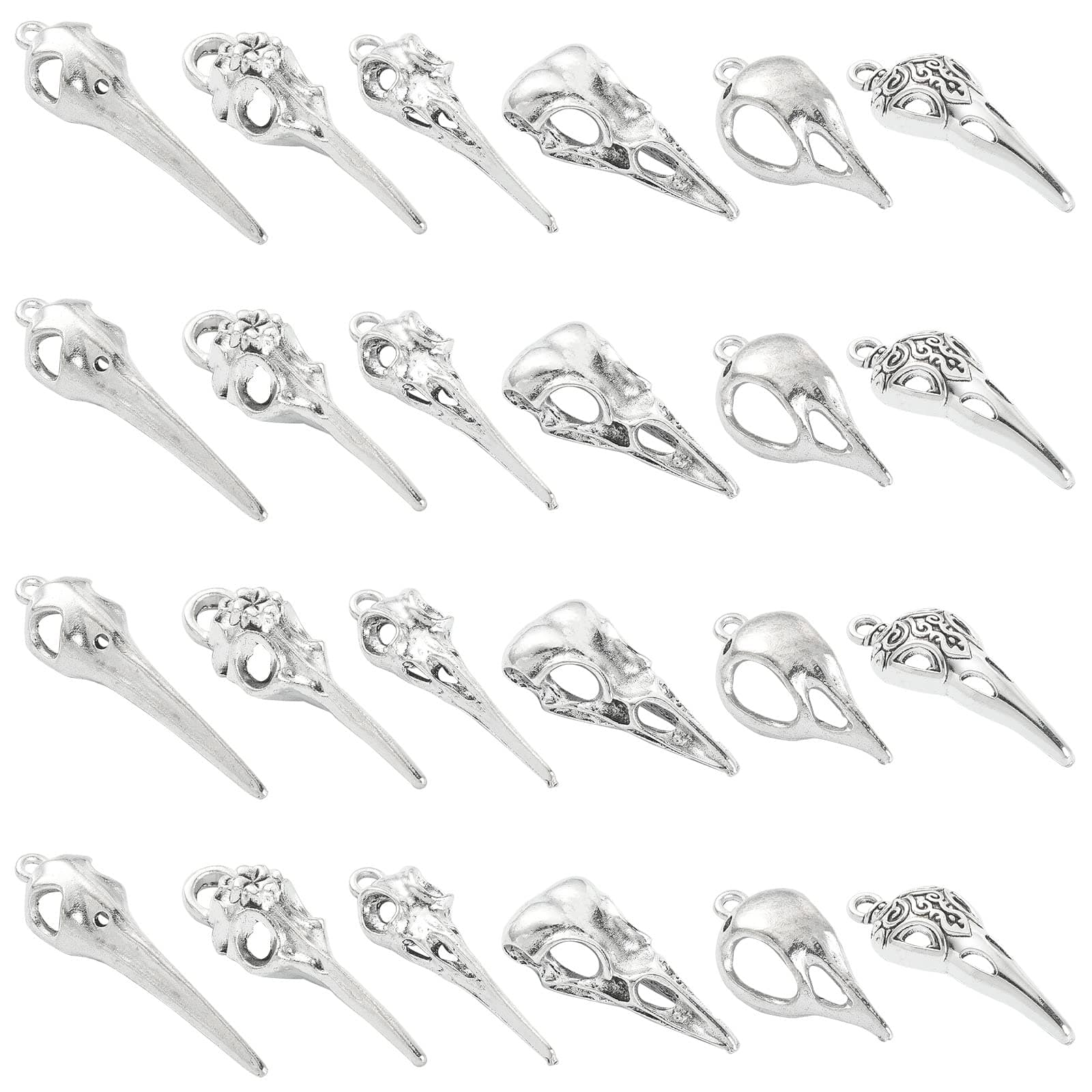 UR URLIFEHALL Assorted Magic Tibetan Style Metal Charm Antique Silver Charms Pendants for DIY Craft Jewelry Making - 30pcs-31~43.5X10~15X6~10mm-raven skull charms - Image 1