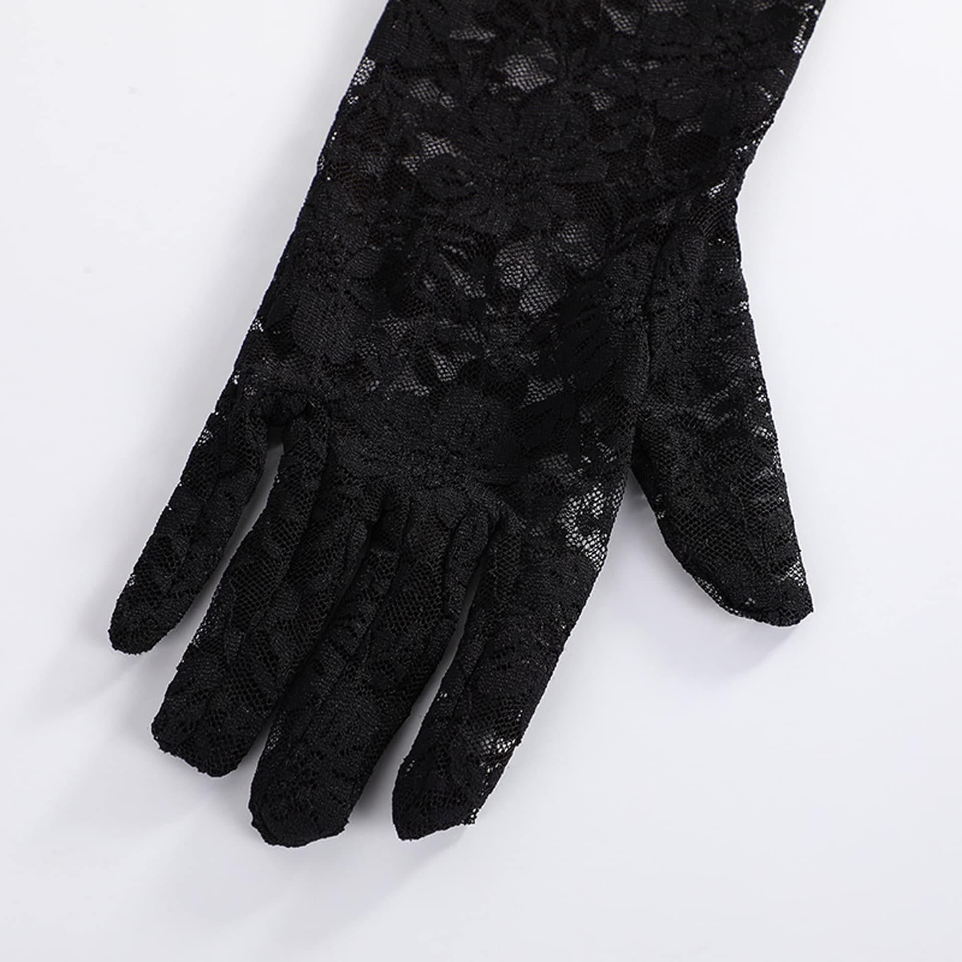 IRYNA Long Lace Gloves - Black Elbow Length Opera Silk Hand Sleeves for Evening Party, Black, One Size thumbnail 3