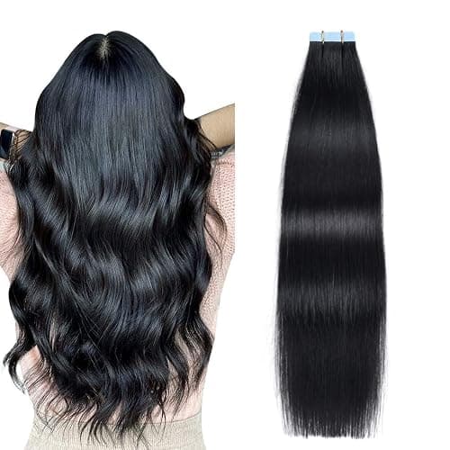SUYYA Tape in Hair Extensions Human Hair Jet Black 30 Inch 60g/pack 20pcs Straight Seamless Skin Weft Tape in Real Human Hair Extensions (30 inch #1 Jet Black) thumbnail 2