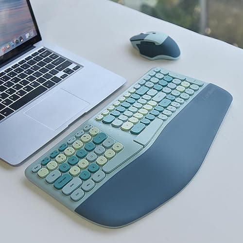 Wireless Ergonomic Keyboard and Mouse Combo with PU Wrist Rest, Carpal Tunnel Keyboard, 2.4G Colorful Split Ergo Keyboard, Comfortable Natural Typing, Compatible with PC/Laptop (Blue) thumbnail 3