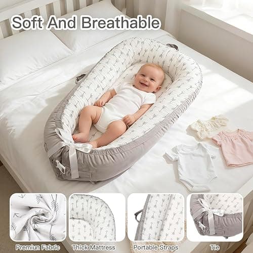 Baby Lounger | Organic Cotton Infant Floor Lounger | Reversible, Adjustable & Portable | 2 Assorted Promotional Colors (Gray Arrow & White Arrow) - Random Delivery, Please Confirm Before Ordering thumbnail 3