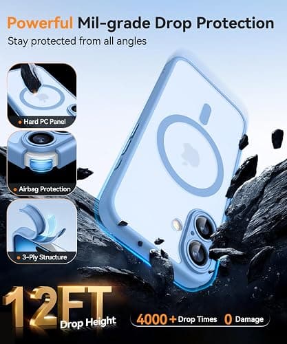 CANSHN Magnetic for iPhone 16 Case, Upgraded [Full Camera Protection] [Compatible with Magsafe] [Translucent Matte] Shockproof Protective Phone Case for iPhone 16 - Light Blue thumbnail 7