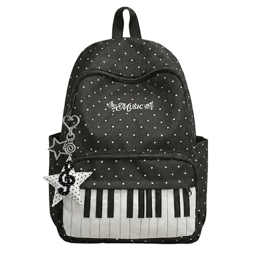 KFVIM Piano Backpack Whimsical Twee Backpack Y2k Cute Daypack Medium Bookbag Cutecore Supplies (Black) - Image 1