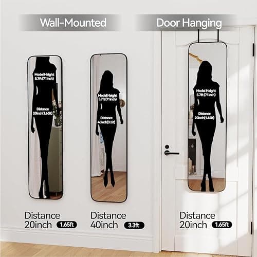 SCWF-GZ 47x14 Mirror Full Body Length Door Hanging/Rope Hang/Wall Mounted Metal Frame Rectangle Mirrors for Bedroom Bathroom Dressing Living Room 47 inch Black thumbnail 8