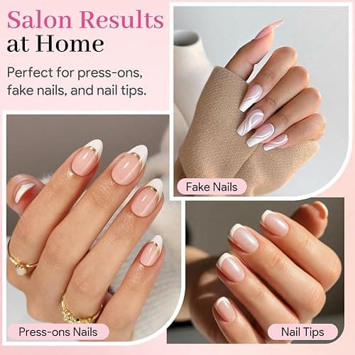 QIEK No-Lamp Nail Glue & Remover Set for Press Ons, 10ml Quick Dry 28 Days Super Strong Hold Glue on Nails, 10g Gentle Easy Removal with Tools Set for Beginner DIY Home, Not for Gel Polish Base Coat thumbnail 6