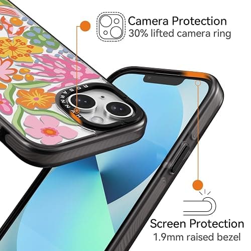 Rosarnnah Compatible for iPhone 13 Case Cute Aesthetic - Durable Shockproof 6.6 ft Drop Impact Phone Case Cover with Funny Fashion Passion Flower 6.1" Black thumbnail 3