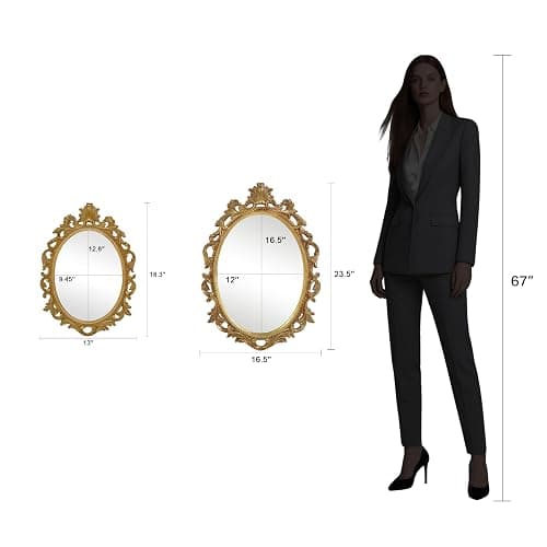 SIMON'S SHOP Gold Vintage Mirror for Wall, Antique Oval Mirrors for Bedroom Living Room, 18 x 13 inches thumbnail 3