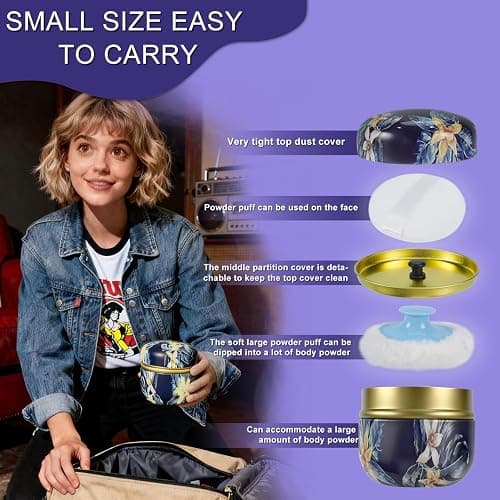 SHIMIDO Body Powder Puff and Container, 3.15" Portable Empty Body Powder Container for Baby Women's Loose Dusting Powder, Powder Case Box with Lids for Bath, Travel and Home Use (Dark Night) thumbnail 3