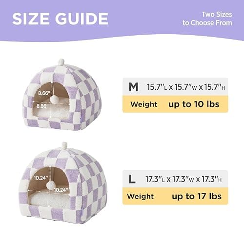 Lesure Cute Cat Beds for Indoor Cats - 2 in 1 Cat Cave Bed for Kittens and Small Pets with Removable Washable Cushioned Pillow, Cozy Kitten with Non-Slip Bottom, Purple, 16 inches thumbnail 4