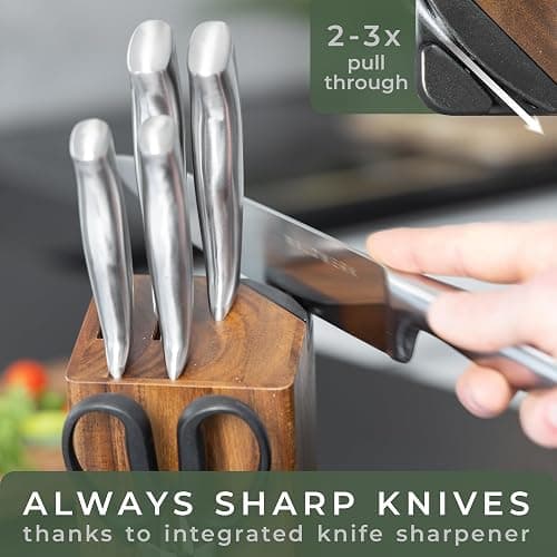 WALDWERK Knife Set - 7pcs Kitchen Knife Set with Block and Integrated Sharpener - Knife Block Set - Knife Block thumbnail 5