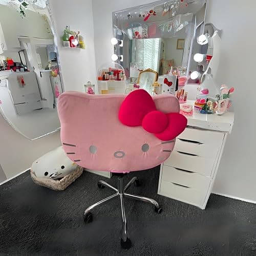 Impressions Vanity Hello Kitty Kawaii Swivel Vanity Chair for Makeup Room, Adjustable Height Desk Chair with Wheels Rolling, Comfy Polyurethane Foam Back Armless Chair for Dorm (Pink) thumbnail 7