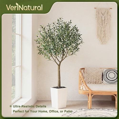 VeriNatural Artificial Olive Tree 6FT, UV Resistant Tall Fake Tree Indoor Outdoor with White Taper Planter & Pebbles – Potted Large Faux Plant for Modern Home Decor Living Room Office Patio, VN156 thumbnail 8