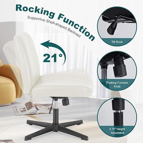 OLIXIS Criss Cross Legged Chairs Armless No Wheels Wide Seat Height Adjustable Swivel Padded PU Leather Home Office Desk Seating for Bedroom, Student, Study Room thumbnail 5