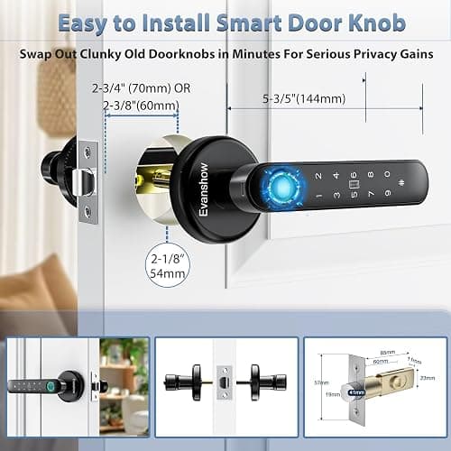 Evanshow Fingerprint Door Lock Biometric Door Knob with Keypad Keyless Entry, 5-in-1 Door Locks for Bedrooms(Fingerprint/App/Code/Key/IC Card), Home Hotel Office Apartment thumbnail 3